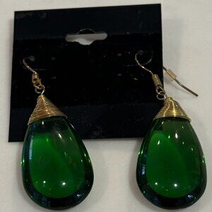 Green Glass Teardrop Earrings - NEW